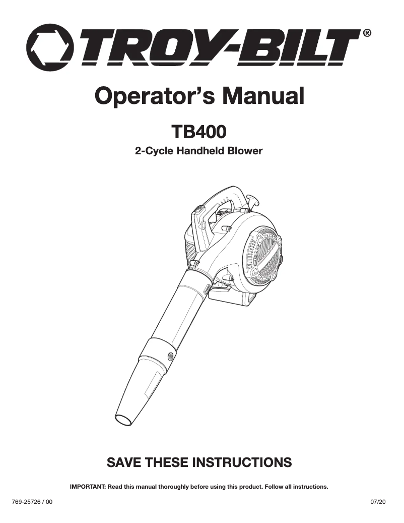 Page 1 de la notice Manuel utilisateur Troy-Bilt TB400