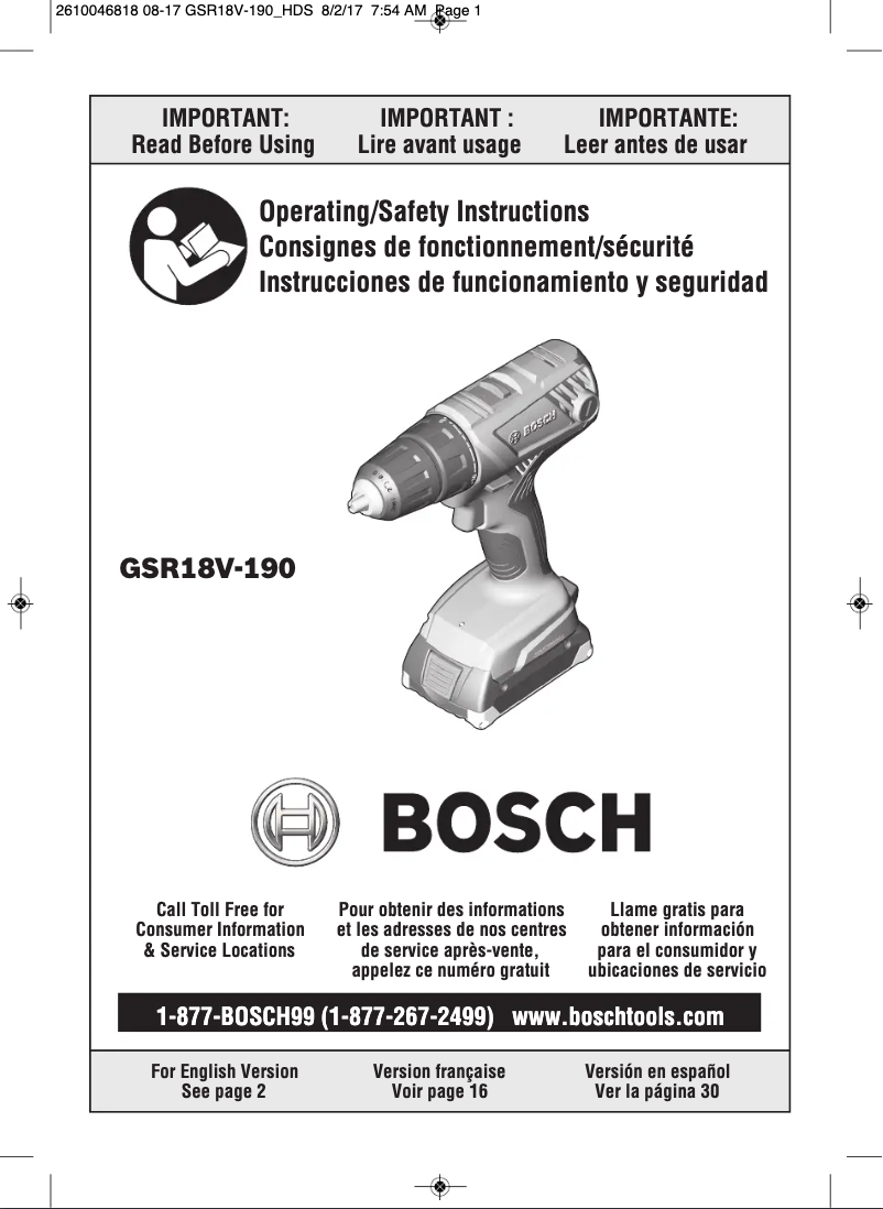 Page 1 of the manual User Manual Bosch GSR18V-190