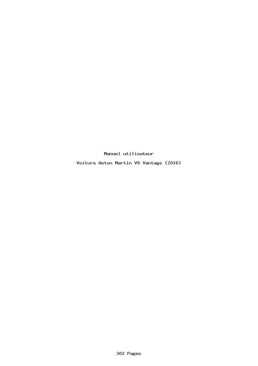 Page 1 de la notice Manuel utilisateur Aston Martin V8 Vantage (2016)