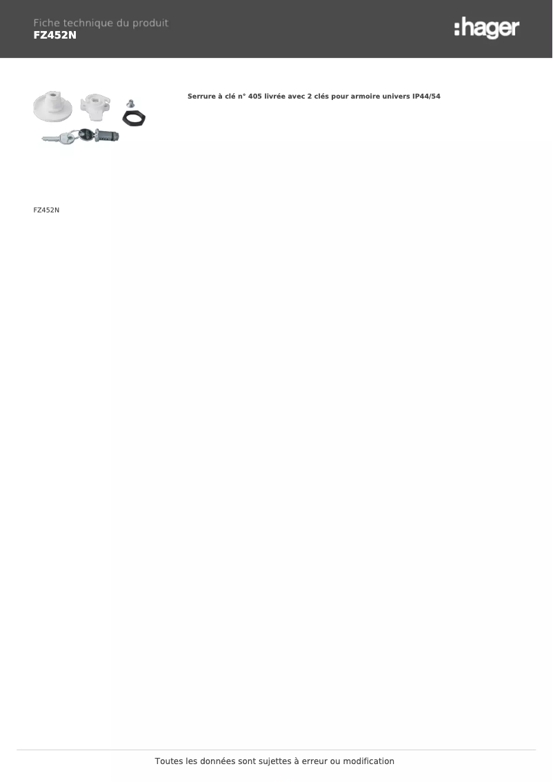 Page 1 de la notice Manuel utilisateur Hager FZ452N