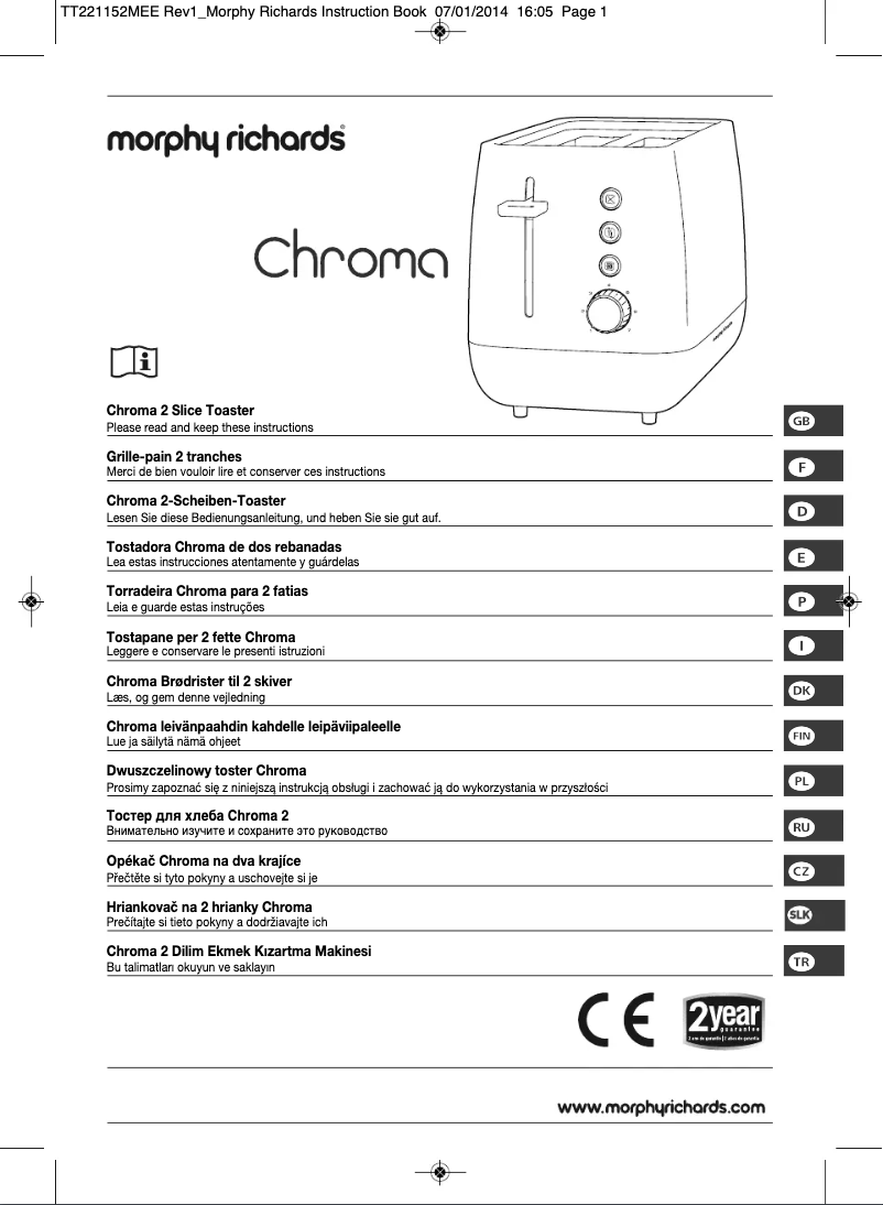 Page 1 de la notice Manuel utilisateur Morphy Richards Chroma 221152