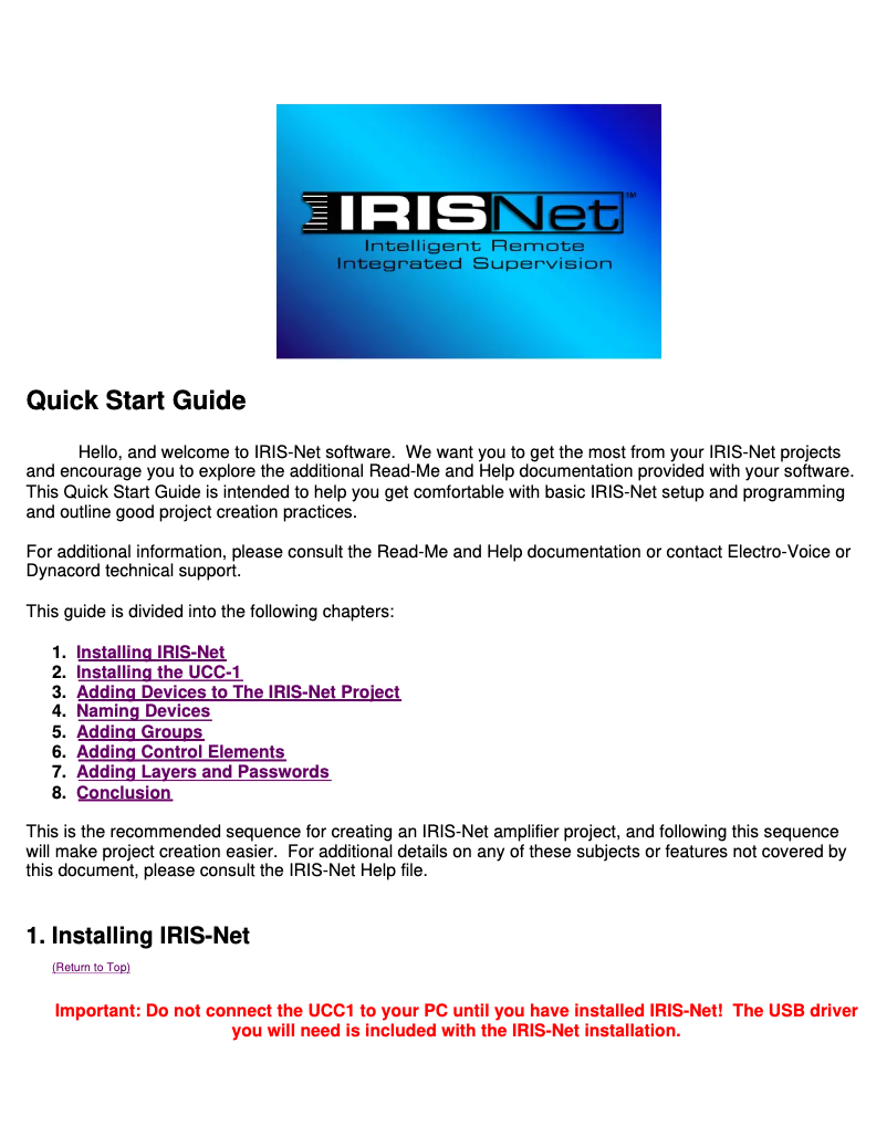 Page 1 de la notice Manuel utilisateur Electro-Voice IRIS-Net