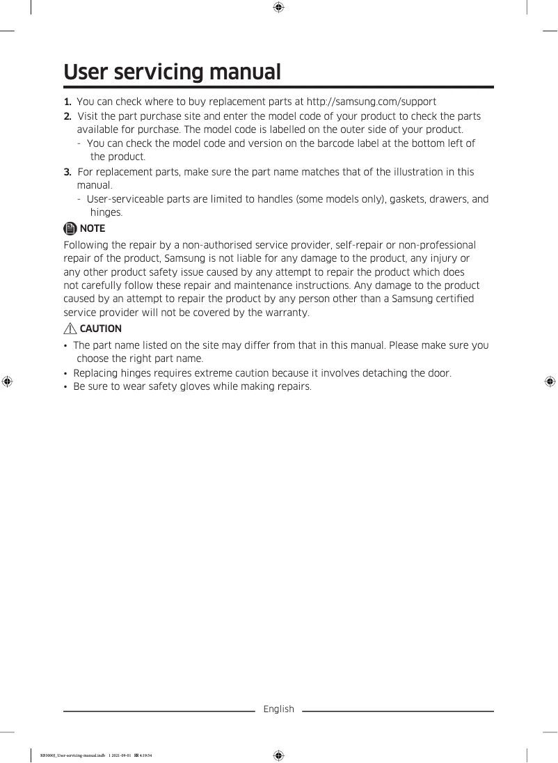 Page 1 de la notice Manuel utilisateur Samsung RB37J502MSA