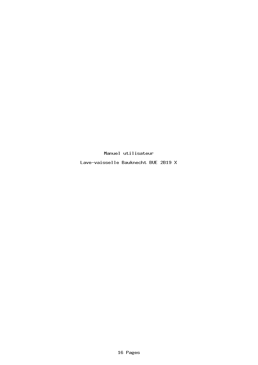 Page 1 de la notice Manuel utilisateur Bauknecht BUE 2B19 X