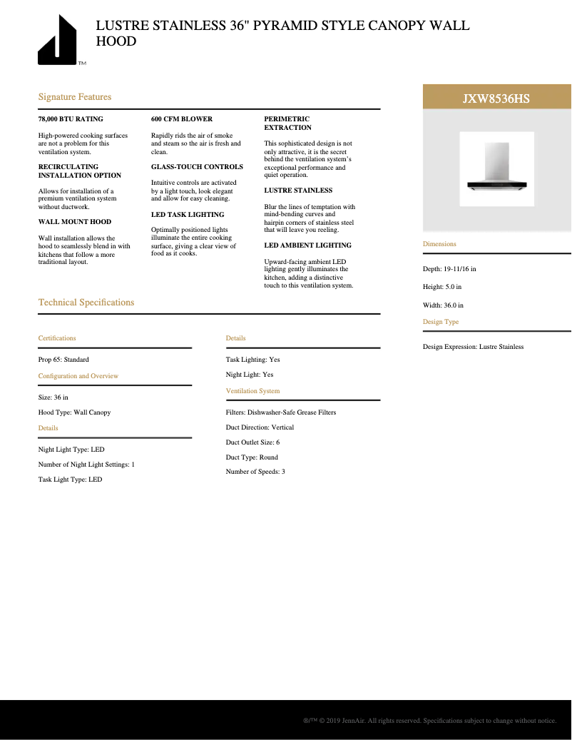 Page 1 of the manual Technical Sheet Whirlpool JXW8536HS