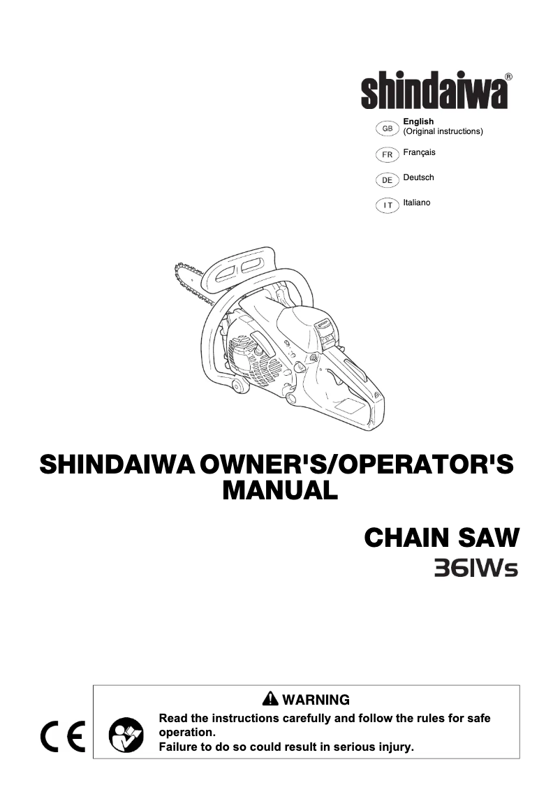 Page 1 de la notice Manuel utilisateur Shindaiwa 361WS