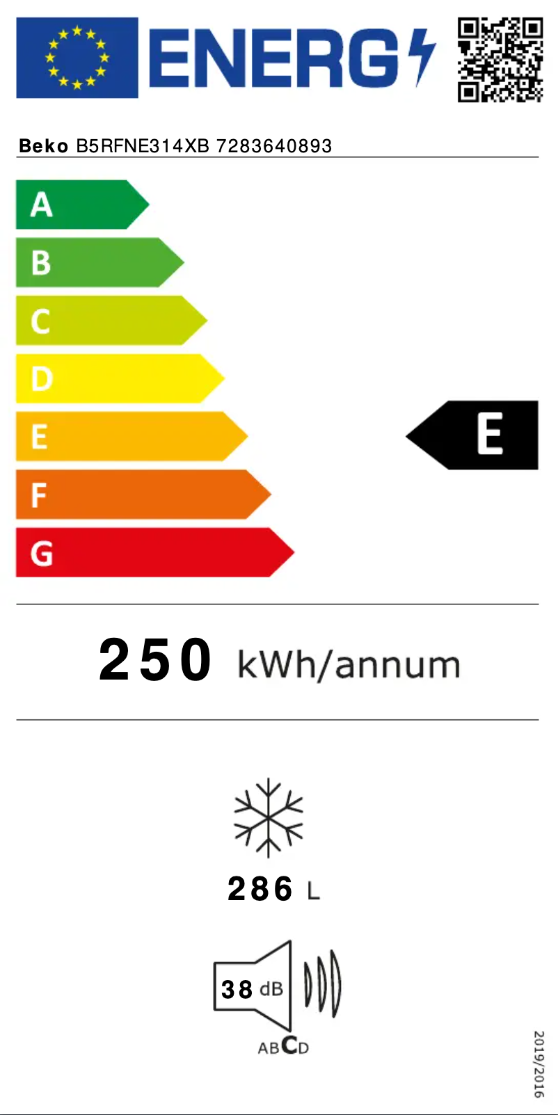 Page 1 de la notice Label énergétique Beko B5RFNE314XB