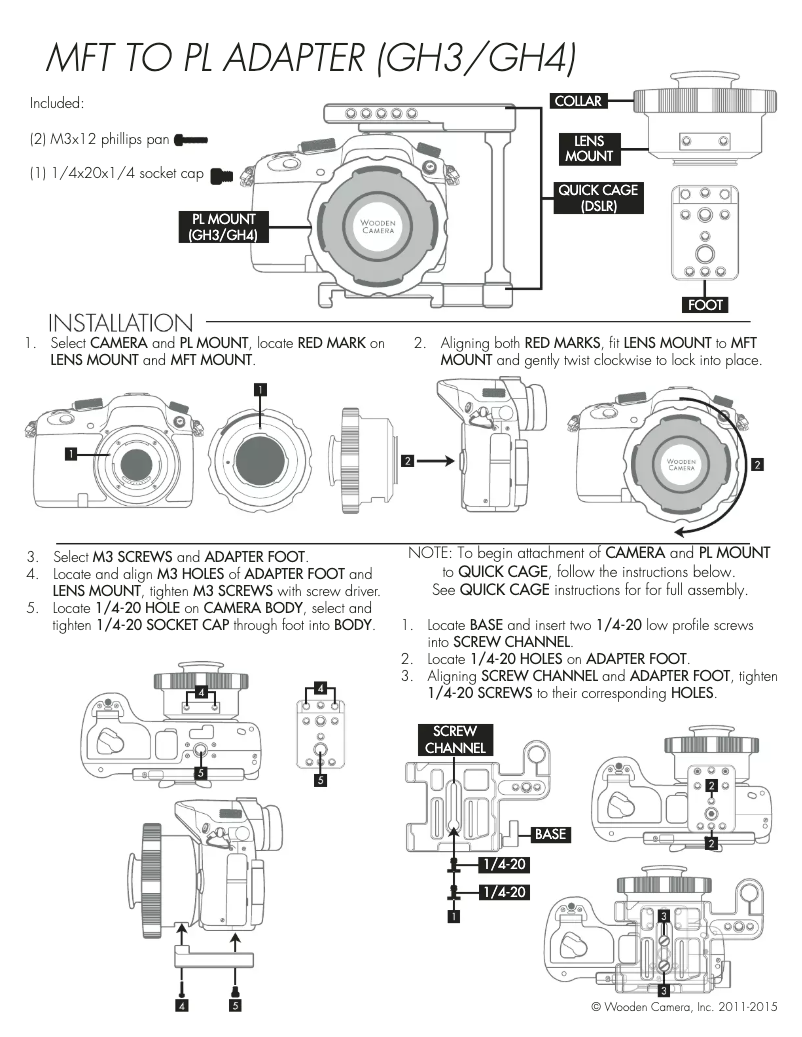 Page 1 de la notice Manuel utilisateur Wooden Camera MFT to PL Adapter (GH3/GH4)