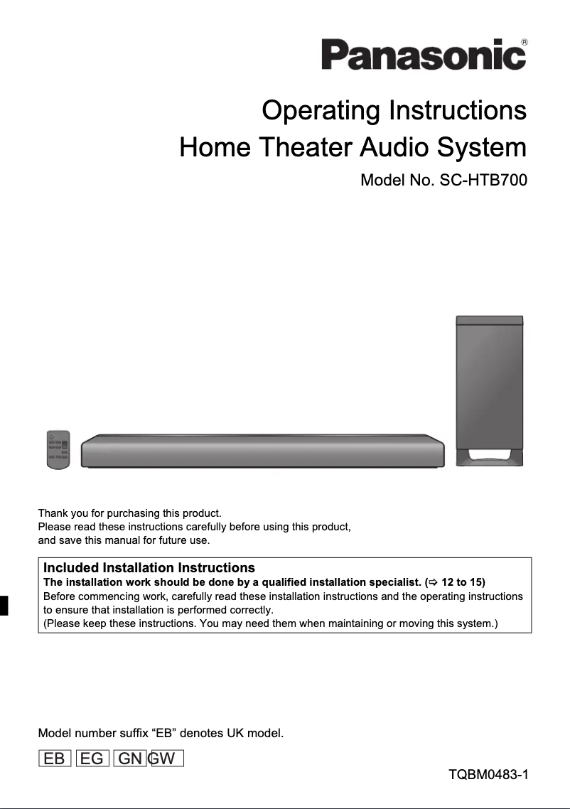 Page 1 de la notice Manuel utilisateur Panasonic SC-HTB70