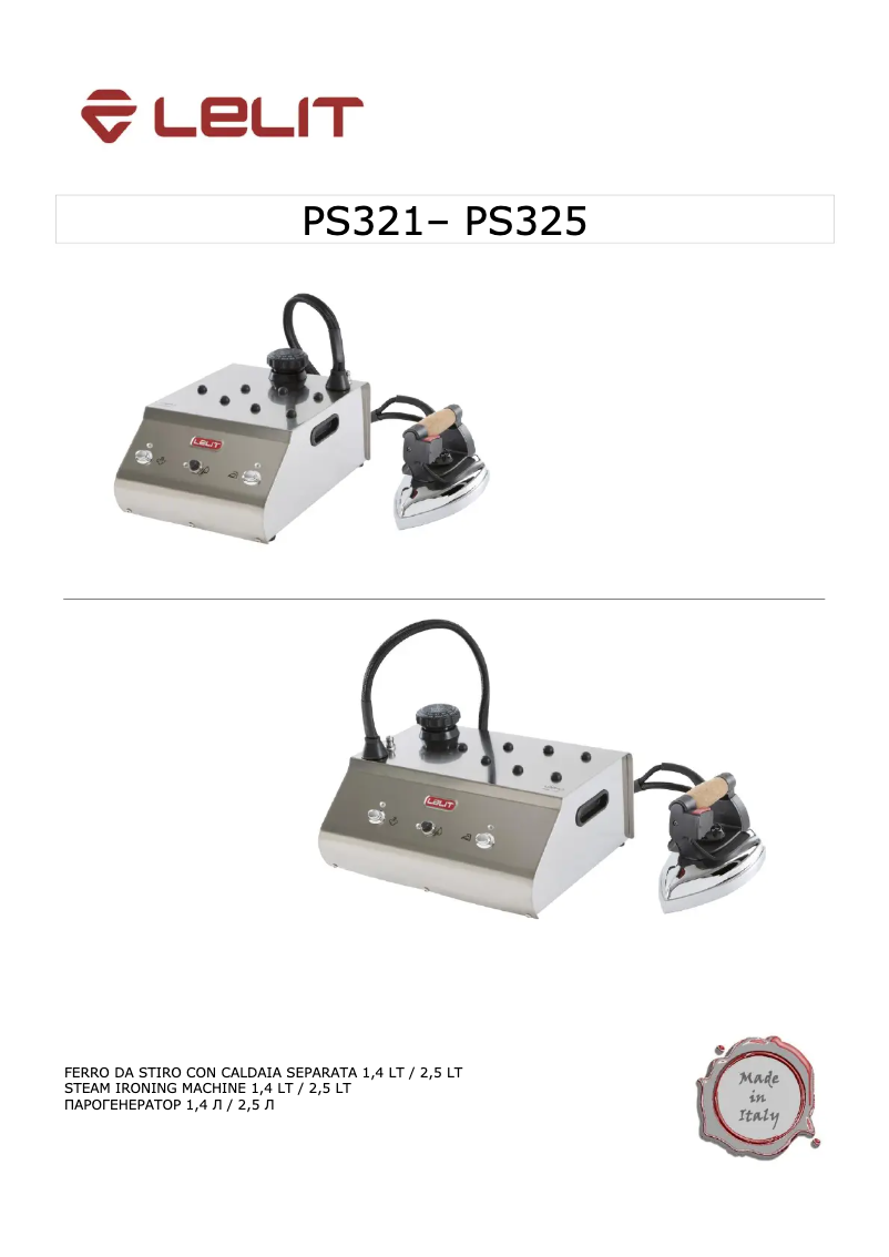 Page 1 de la notice Manuel utilisateur Lelit PS325