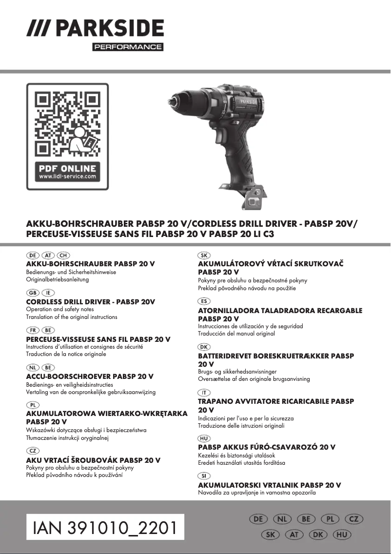 Page 1 de la notice Manuel utilisateur Parkside PABSP 20 Li C3