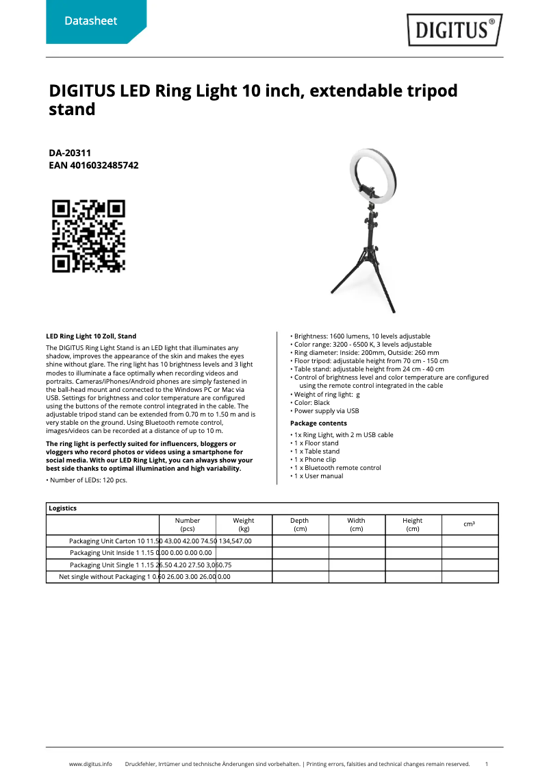 Page 1 de la notice Fiche technique Digitus DA-20311
