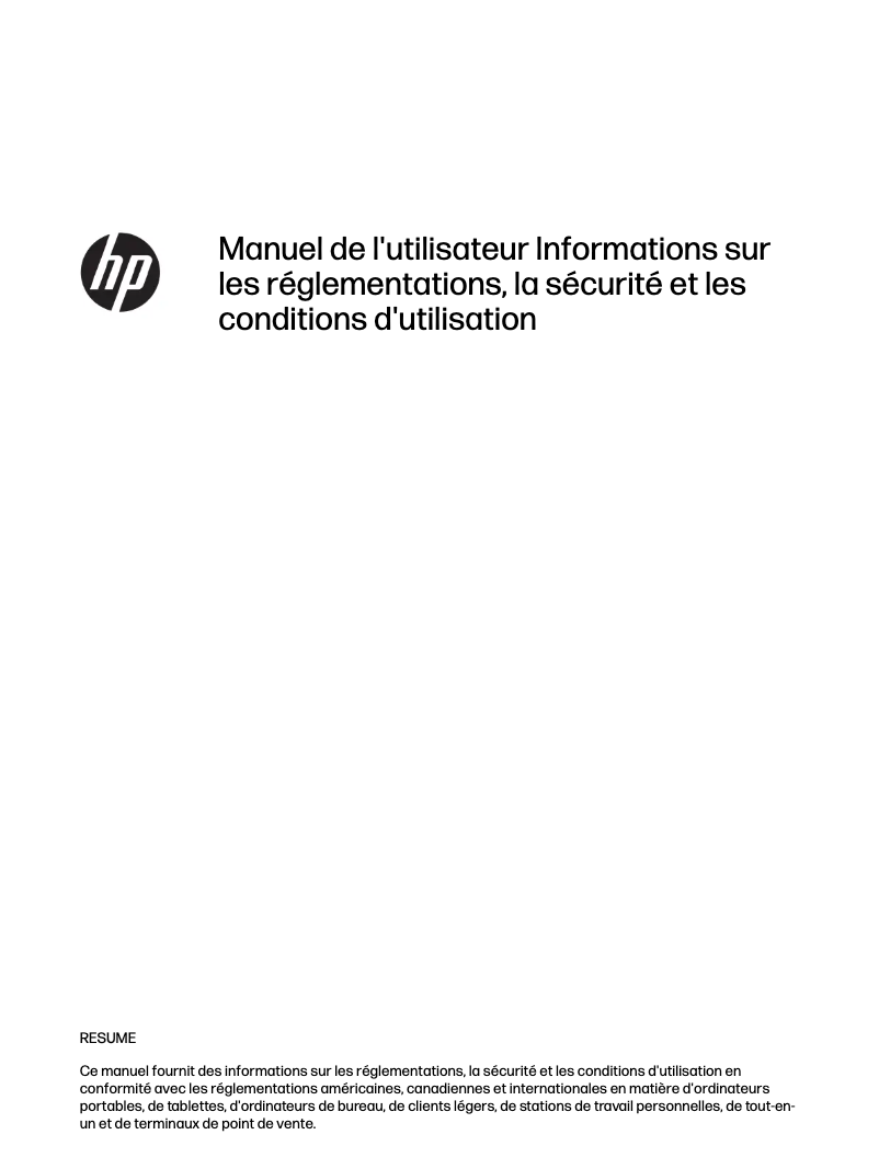 Page 1 de la notice Manuel utilisateur HP 280 G2