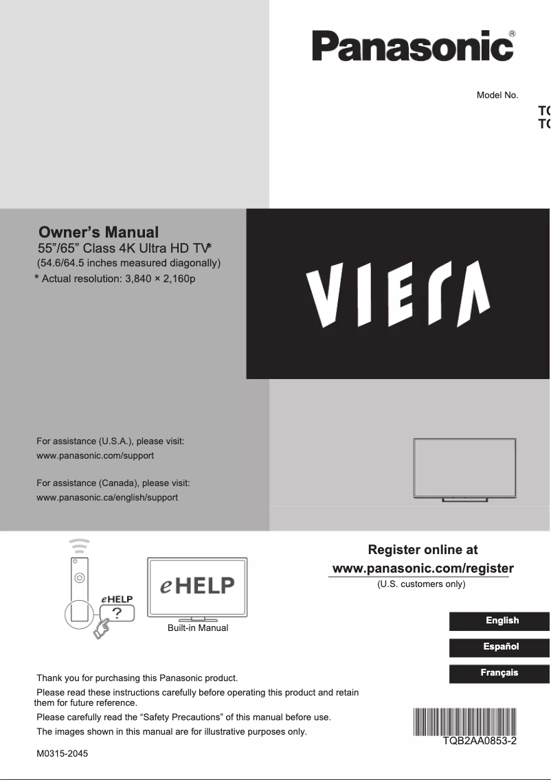 Page 1 de la notice Manuel utilisateur Panasonic Viera TC-55CX850