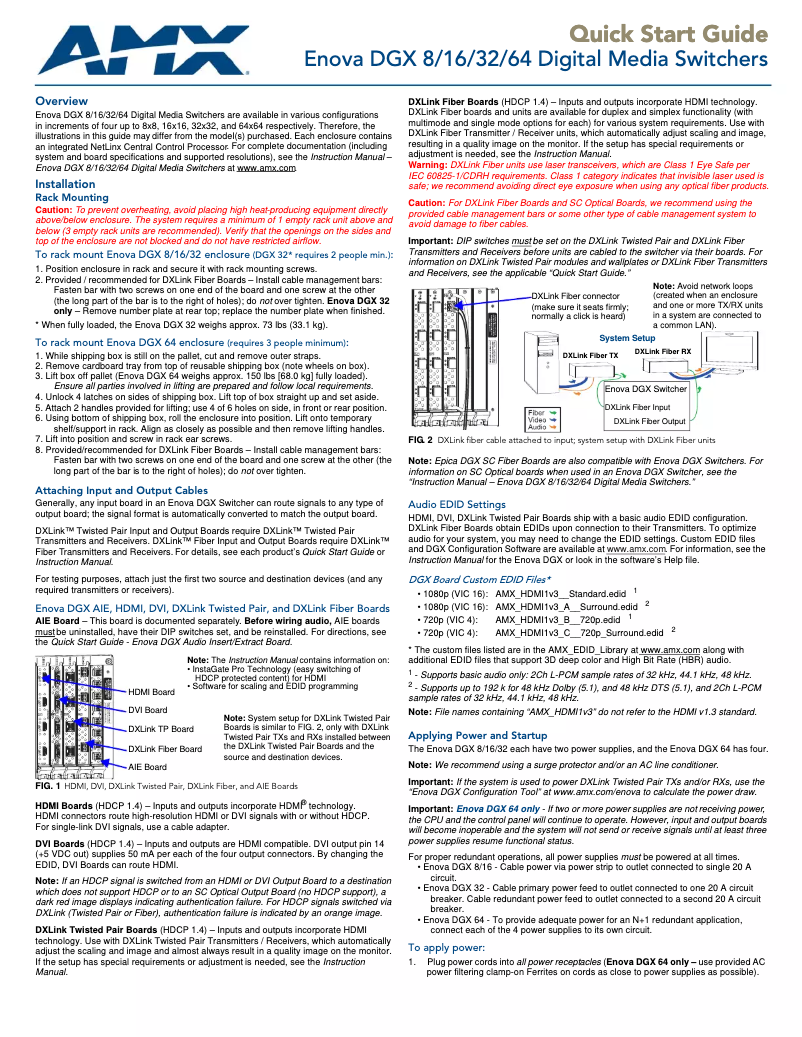 Page 1 de la notice Guide de démarrage rapide AMX DGX-I-DXF-MMD