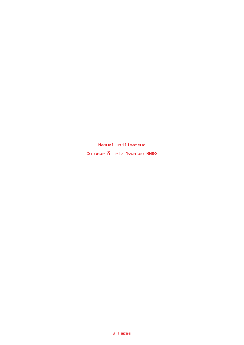 Page 1 de la notice Manuel utilisateur Avantco RW90
