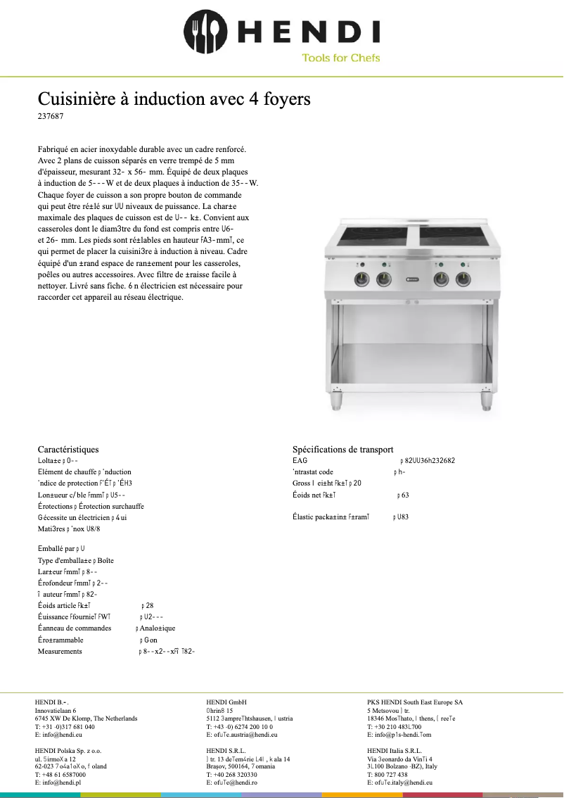 Page 1 de la notice Fiche technique Hendi 237687