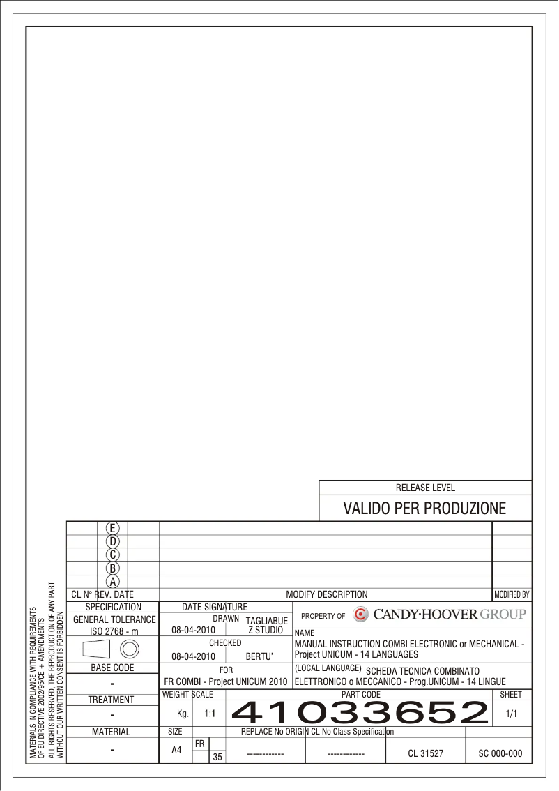 Page 1 of the manual User Manual Candy CRCN 6180 X