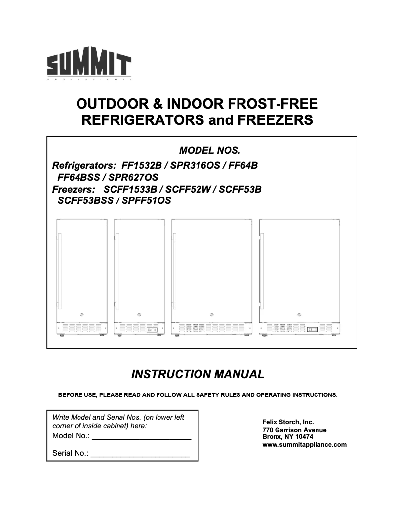 Page 1 de la notice Guide d'installation Summit SCFF53BXSSHH