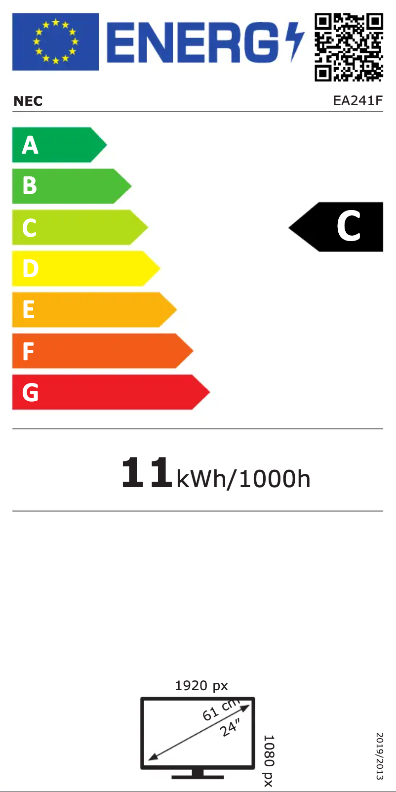 Page 1 de la notice Label énergétique NEC MultiSync EA241F