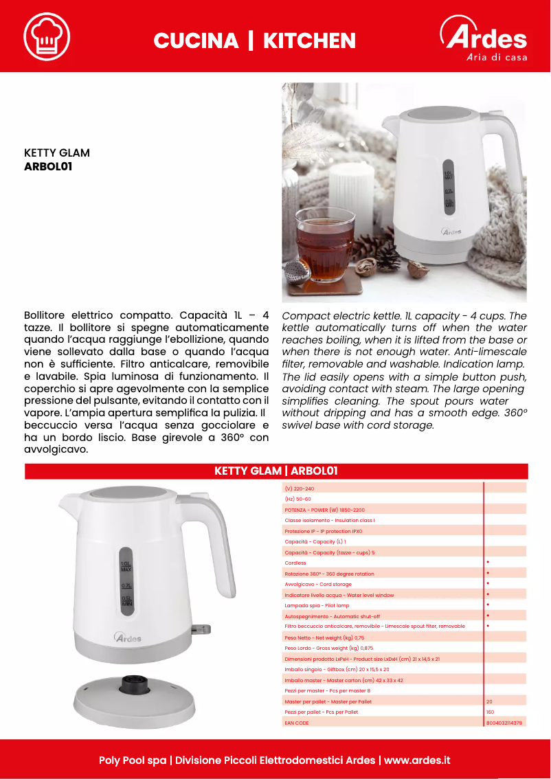 Page 1 de la notice Fiche technique Ardes Ketty Glam ARBOL01