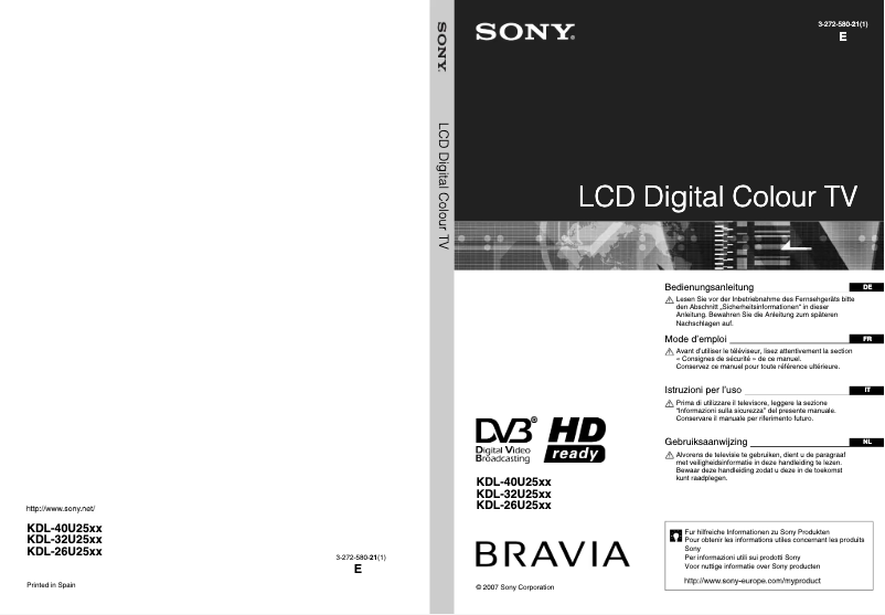 Página 1 del manual Manual de usuario Sony Bravia KDL-32U2530
