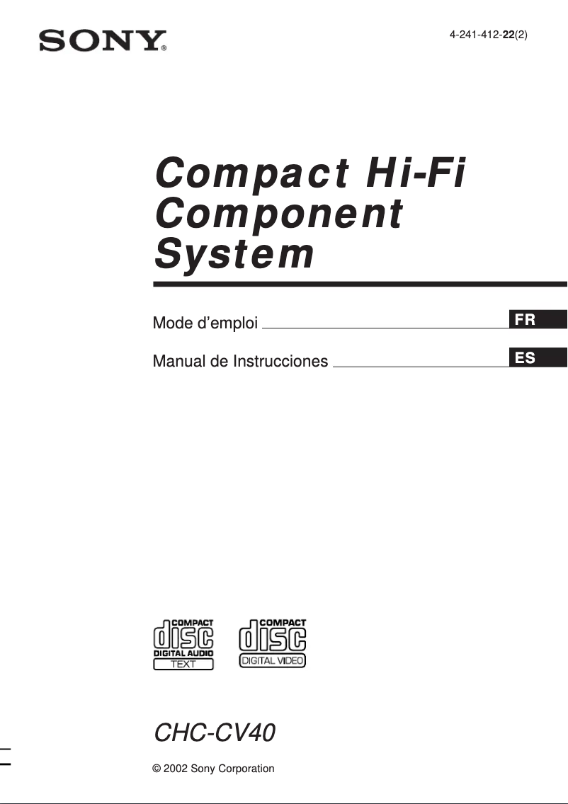 Page 1 de la notice Manuel utilisateur Sony CHC-CV40