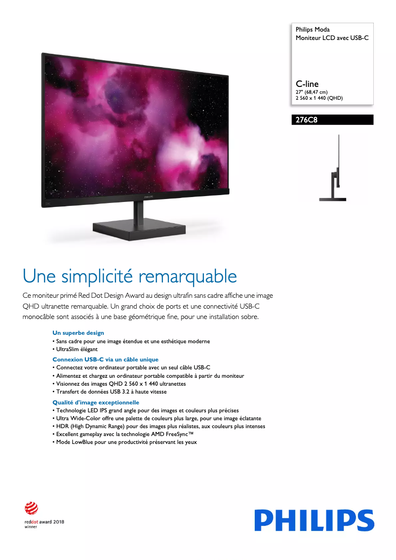 Página 1 del manual Ficha técnica Philips Moda 276C8