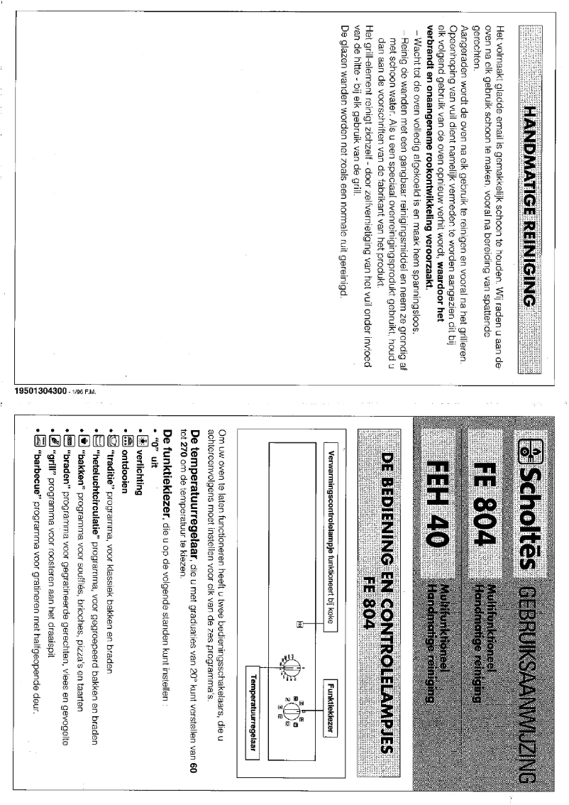 Page 1 de la notice Manuel utilisateur Scholtès FE 804