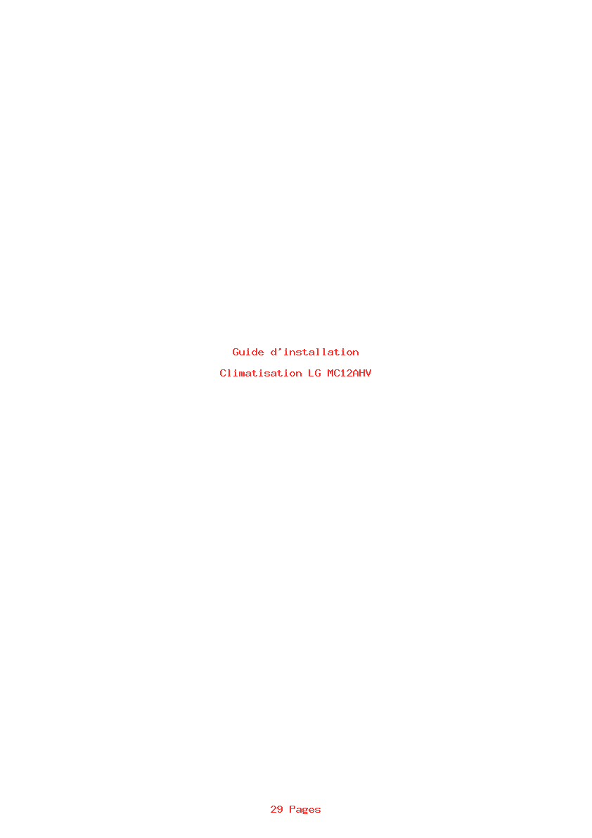 Page 1 de la notice Guide d'installation LG MC12AHV
