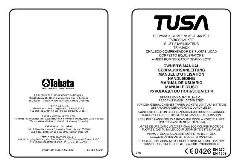 Página 1 del manual Manual de usuario Tusa Buoyancy Compensator Jacket