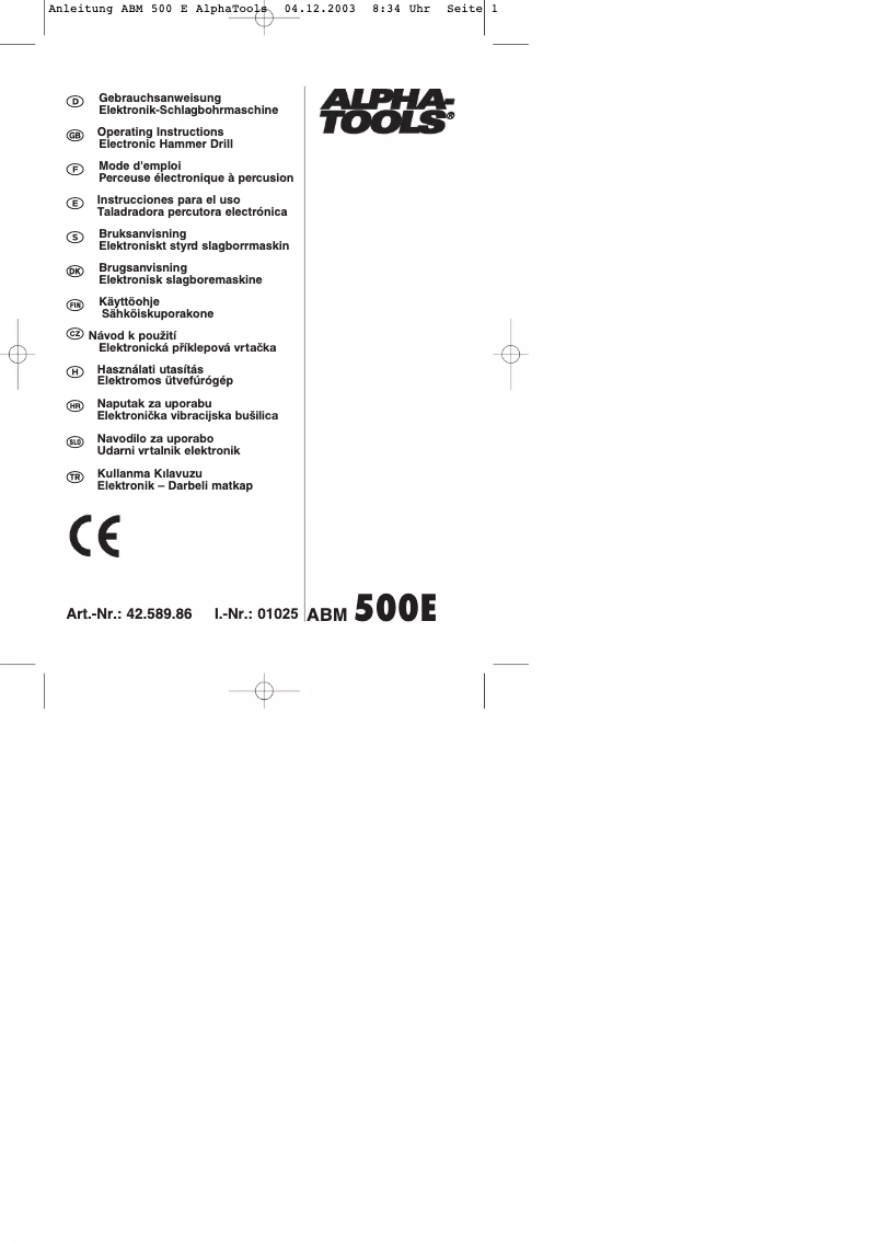 Page 1 de la notice Manuel utilisateur Alpha Tools ABM 500 E