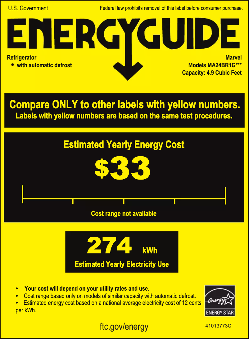Page 1 de la notice Label énergétique Marvel MA24BRG3LS