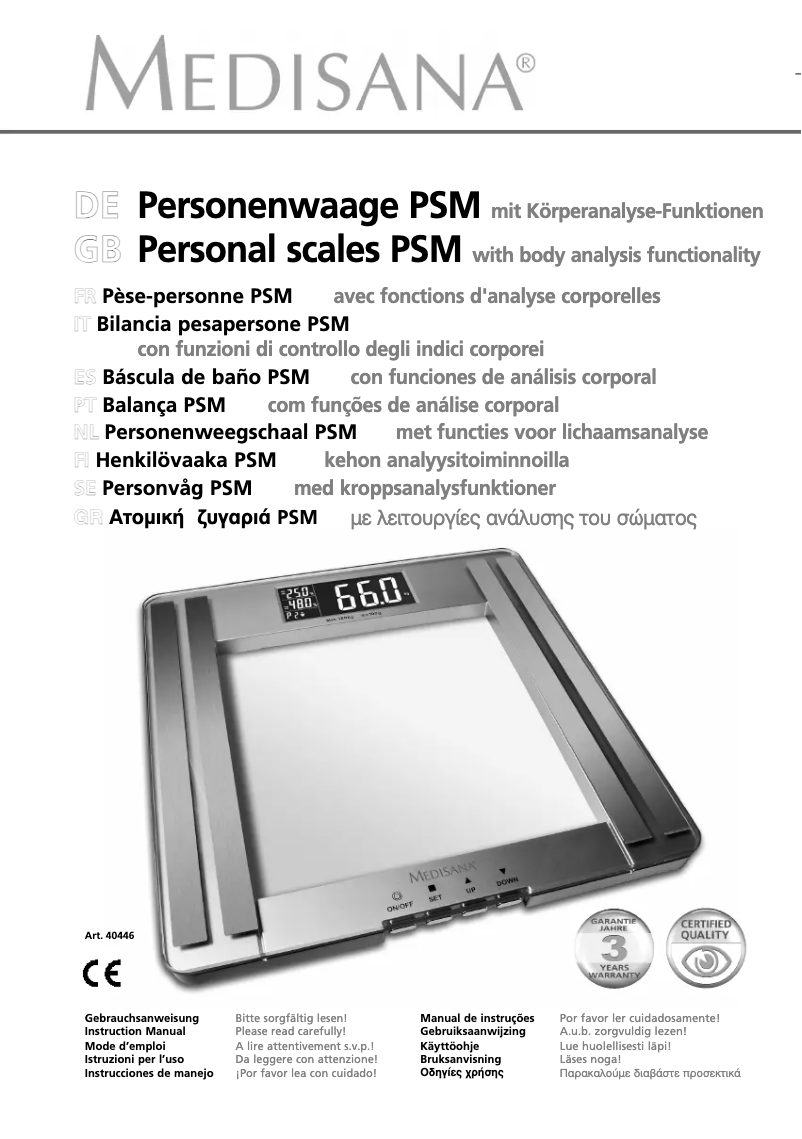 Page 1 de la notice Manuel utilisateur Medisana PSM 40446