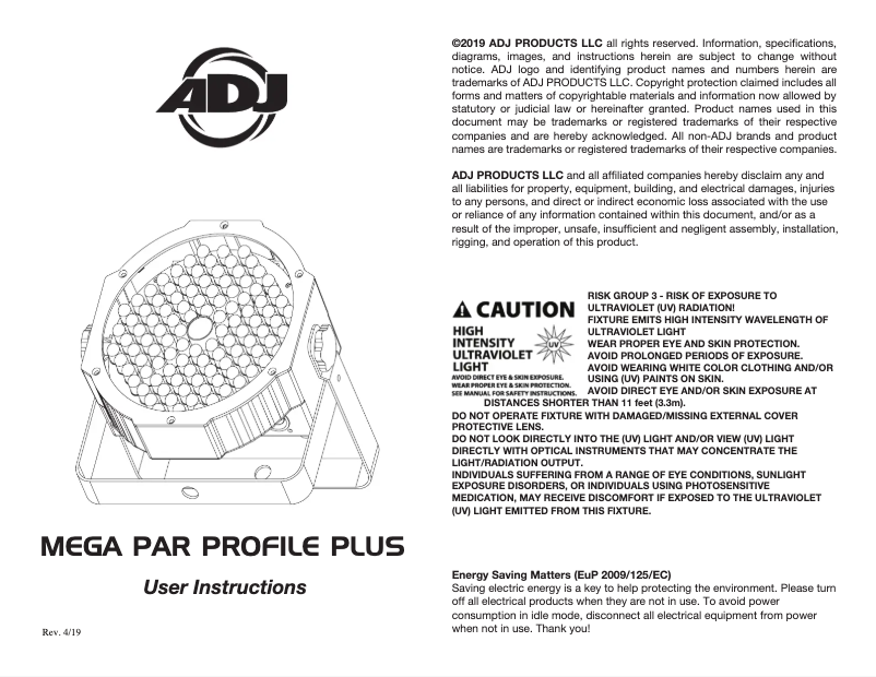 Page 1 de la notice Manuel utilisateur Adj Mega Par Profile Plus