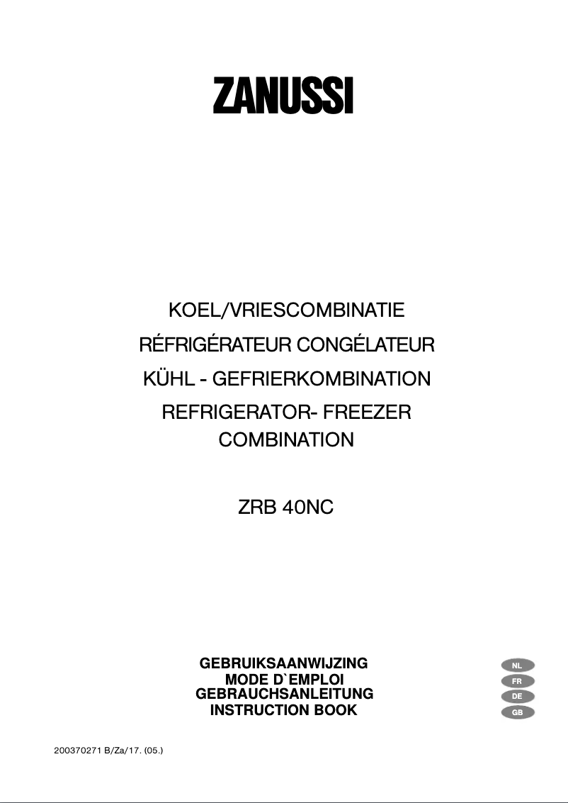 Page 1 de la notice Manuel utilisateur Zanussi ZRB 40 NC