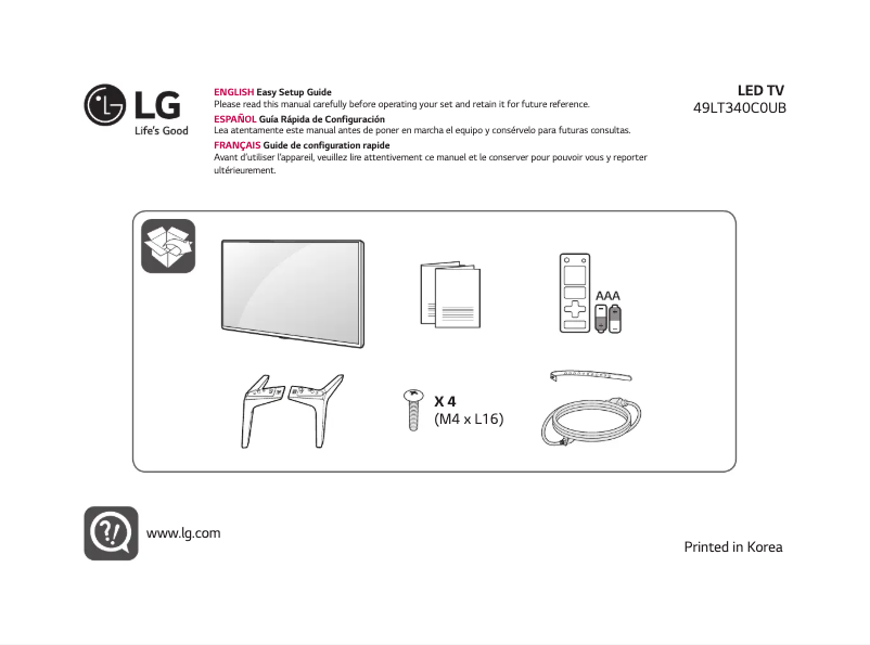 Page 1 de la notice Manuel utilisateur LG 49LT340C