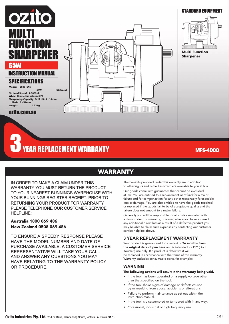 Page 1 de la notice Manuel utilisateur Ozito MFS-4000