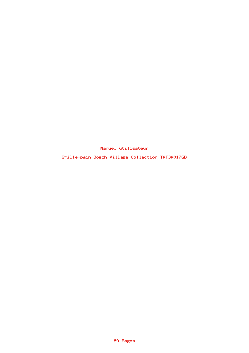 Page 1 de la notice Manuel utilisateur Bosch Village Collection TAT3A017GB