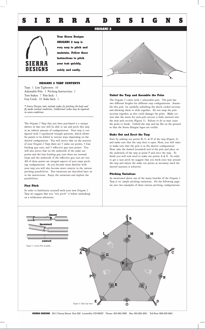 Página 1 del manual Manual de usuario Sierra Designs Origami 2