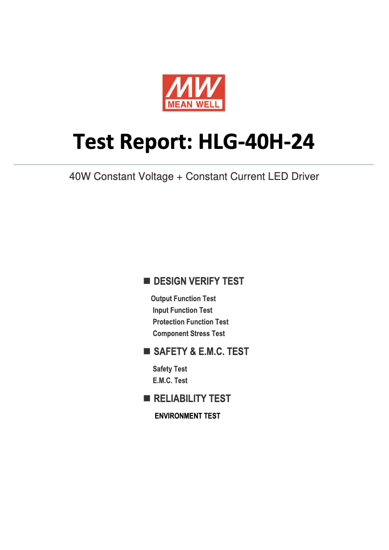 Page 1 de la notice Fiche technique Mean Well HLG-40H-24