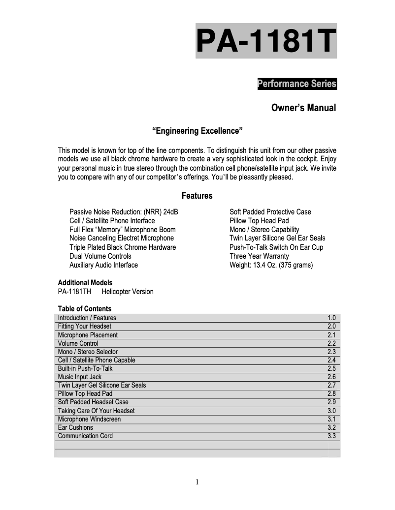 Page 1 de la notice Manuel utilisateur Pilot PA-1181TP