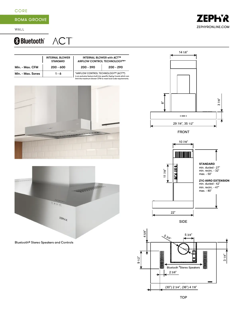 Página 1 del manual Ficha técnica Zephyr ZRG-M90BS