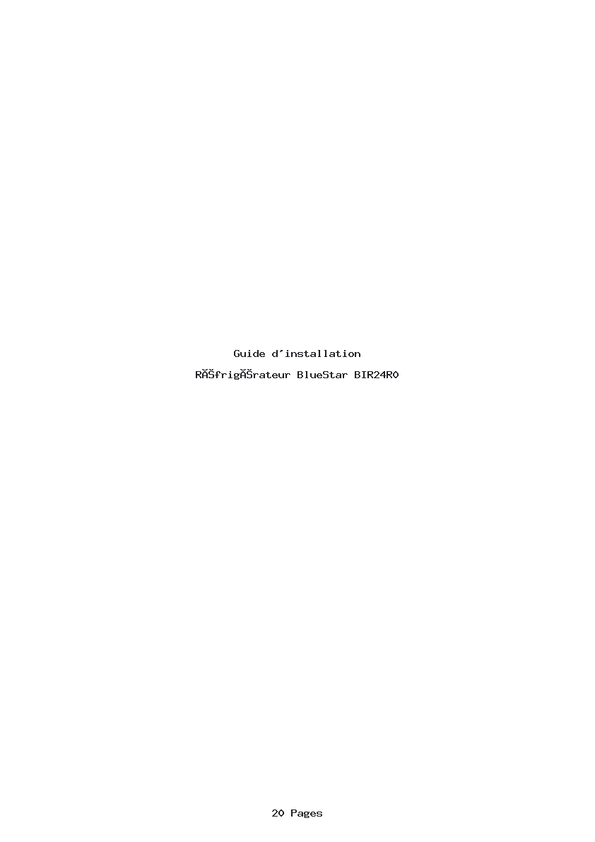 Page 1 de la notice Guide d'installation BlueStar BIR24R0