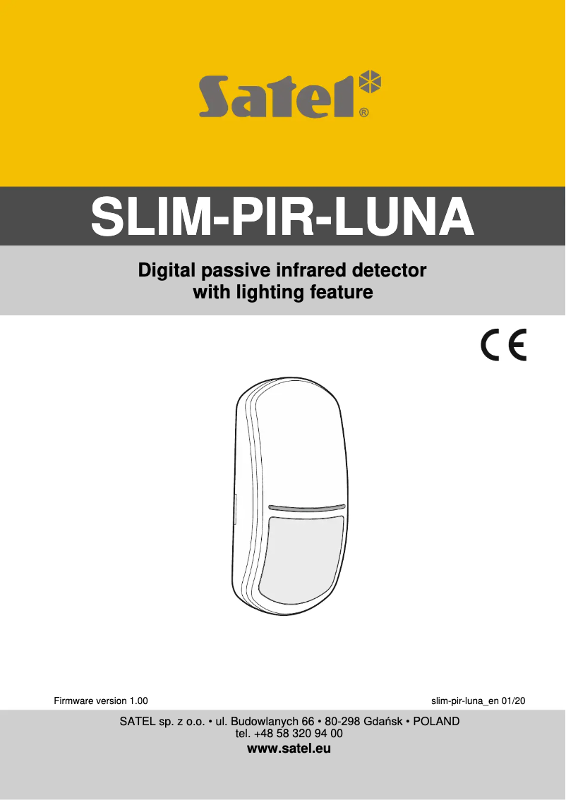 Page 1 de la notice Manuel utilisateur Satel SLIM-PIR-LUNA