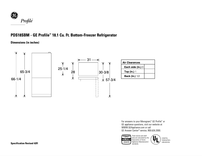 Página 1 del manual Ficha técnica GE Profile PDS18SBMLBS