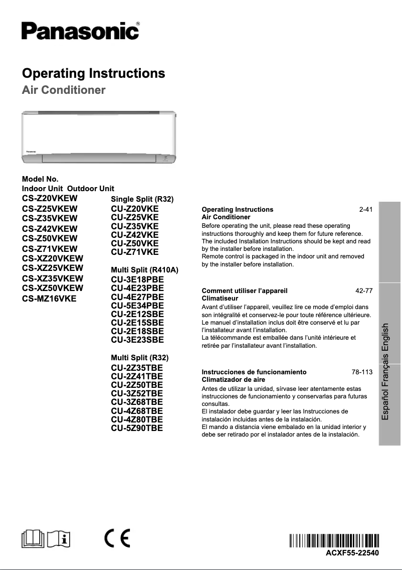 Página 1 del manual Manual de usuario Panasonic CU-2Z50TBE