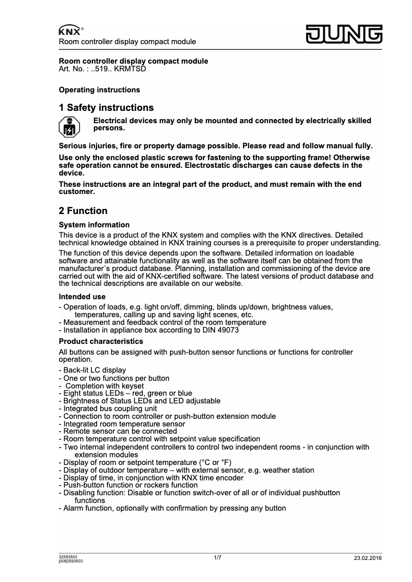 Página 1 del manual Manual de usuario JUNG A 5194 KRM TS D