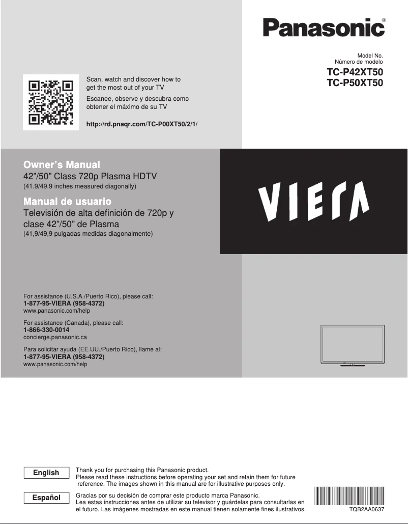 Page 1 de la notice Manuel utilisateur Panasonic Viera TC-P42XT50