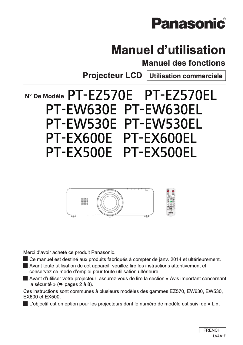 Página 1 del manual Manual de usuario Panasonic PT-EW530